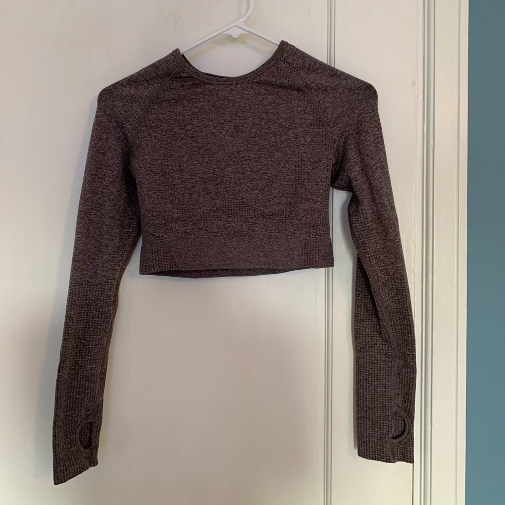 Burgundy Long Sleeve Cropped Workout Top